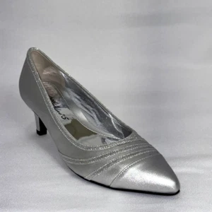 Easy Street Women's Nobel Cone Heel, Pointed Toe, Silver Satin/Glitter, Size 8 M - Picture 1 of 10