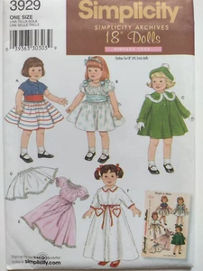 ©2006 Simplicity Archives 3929 1952 Vintage Repro 18" Puppenkleidung Muster ungeschnitten! - Bild 1 von 2