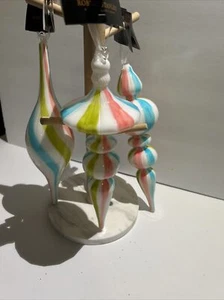 Robert Stanley Finial Glass Christmas Easter Ornament Pastel Striped Set/Lot 3 - Picture 1 of 10