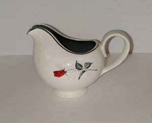 A Taylor Smith Taylor Ceramic Creamer Moulin Rouge Red Rose Silver Trim Vintage - Picture 1 of 10