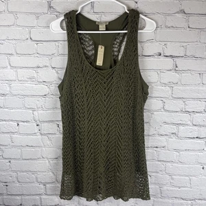 Lucky Brand gehäkeltes Tanktop Racerback Damen groß grün Boho 100 % Leinen neu mit Etikett - Bild 1 von 8