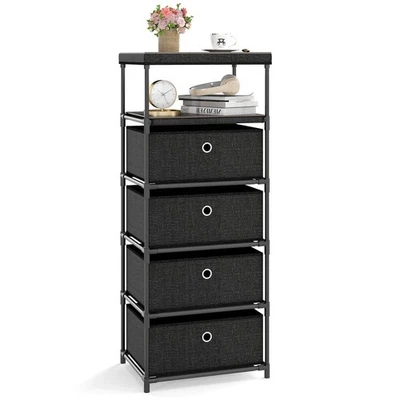 Cómoda de 4 cajones con estante con contenedores de tela unidad de torre de almacenamiento industrial Foto 1 de 4