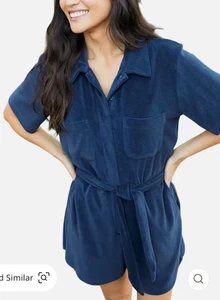 NWT Outerknown Rewind Terry Short Sleeve Belted Romper Navy Blue Women's Size M - Picture 1 of 20