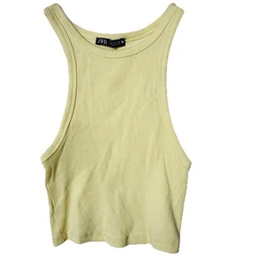 ZARA Ribbed Yellow Knit Cropped Tank Top Crop Top Womens Size Small S Sleeveless - Picture 1 of 6
