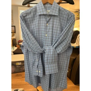 Camicia elegante Peter Millar uomo L blu a quadri con bottoni manica lunga - Foto 1 di 4