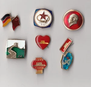 Vintage China pin badges brooches Mao Communism Friendship Government Building - Picture 1 of 1