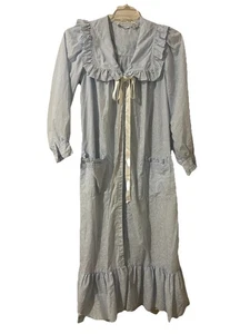 Miss Elaine Blue White Floral Nightgown Ruffle Button Front Size Small - Picture 1 of 9