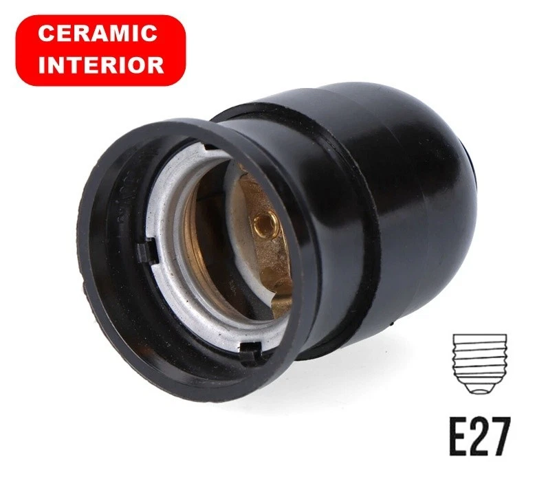 F-LINE PORTALAMPADA PASSO E27 IN BAKELITE NERO CON INTERNO IN CERAMICA 43 X 65 mm