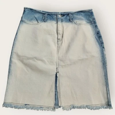 Falda Jean Younique Juniors Talla 11 Blanqueada, Recta, Abertura, Midi, Dobladillo Deshilachado Y2K Foto 1 de 4