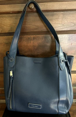 Винтажный LRG Calvin Klein темно-синий кожаный наплечная ручная сумка сумочка DBL ремень магнит - Изображение 1 из 4