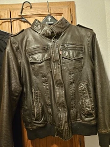 LEVI STRAUSS & CO BROWN FAUX LEATHER FLEECE LINED JACKET SZ large preowned 125 - Picture 1 of 23