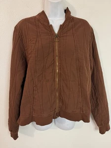 XCVI Jacket Bomber Zip Hurston Cotton Chocolate Brown Fall Size XL Quilted - Picture 1 of 9