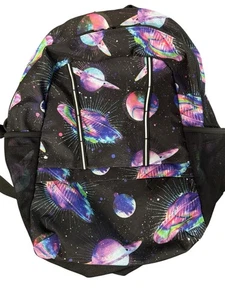 Land’s End Space Backpack Planets Stars Black Purple Pink 17” X 14” - Picture 1 of 4
