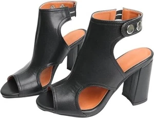 Foreada Peep Toe Booties Heels – Black, Size 7, Dressy Sandals - Picture 1 of 4