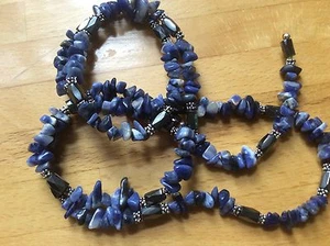 Lapislazuli Halbedelstein blauer Stein Wickelkette Armband Hämatit magnetisch - Bild 1 von 2
