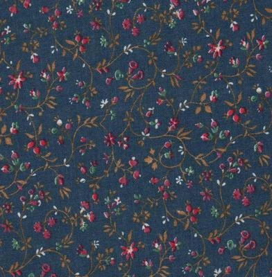 DK BLUE-RED FLOWERS YELLOW VINES Cotton Fabric Quilting-Crafts-Dolls 43"w BTHFY - Image 1 of 2