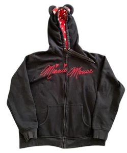 Minnie Mouse Full Zip Hoodie Foam Ears Bows Polka Dot Contrast Disney Parks - Picture 1 of 12