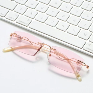 Women Rimless Reading Sun Glasses Blue Light Blocking Gradient Rectangle Readers - Picture 1 of 22