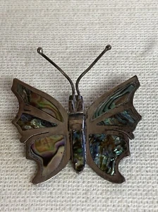 Vintage Sterling Silver Mexico Abalone Inlay Butterfly Brooch - Picture 1 of 4