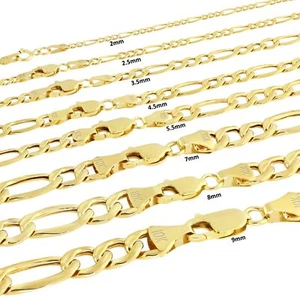 10K Yellow Gold 2mm-9mm Italian Figaro Chain Necklace Bracelet Men Women 7"- 30" - Picture 1 of 108