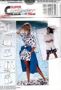 Burda 4824 Sizes 10-22 Button Front Pleated Skirt, Shorts, Button Cardigan Kit - Picture 1 of 13