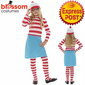 CK456 Wenda Waldo Wheres Costume Girls Kids Where's Wally Fancy Dress Book Week - Picture 1 of 4