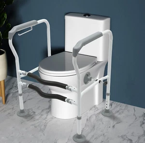 Toilet Bathroom Handicap Assist Elderly Armrest Frame Grab Bars Safety Rail Seat - Picture 1 of 21