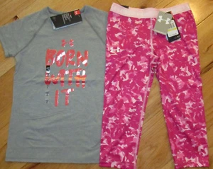 Under Armour Born With It top & camo crop capris leggings NWT girls M YMD 10 12 - Picture 1 of 2
