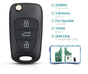 Fits Hyundai 433MHz Complete Transponder Remote Key I30 IX35 TOY40 Blade Flip 3 - Foto 1 di 6