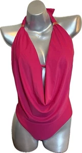 Bar III One Piece Swimsuit Size XL Hot Pink Cowl Neck Cutout Halter Womens NEW - Picture 1 of 10
