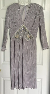 Vestido De Colección Ricki Lang Traje 10 Cuentas Lentejuelas Lavanda Años 80 Dinastía Micro Plisado Foto 1 de 4