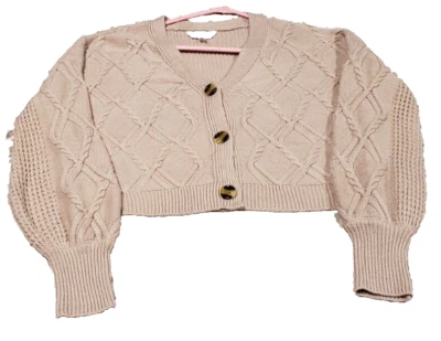 Cárdigan recortado Wild Fable para mujer tejido con cable beige talla XXL Foto 1 de 4