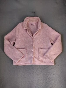 Croft Barrow Intimates Womens Sweater Medium Pink Fleece Long Sleeve Button Up - Picture 1 of 9