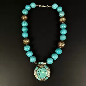 Vintage Tibetan Turquoise and Sterling Silver Necklace 538 grams - Picture 1 of 7