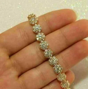7CT Round Cut Lab Created Diamond Cluster Tennis Bracelet 14k Yellow Gold Plated - Picture 1 of 14