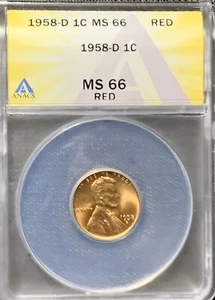 1958 D 1c Lincoln Wheat Cent MS66 RED ANACS - Picture 1 of 24