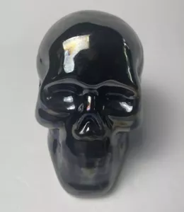 Halloween Black Iridescent Skull  Glass Decor 3.5" x 2.5” X 3” - Picture 1 of 5