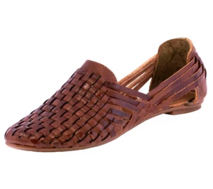 Sandalias Huarache Mexicanas para Mujer Cuero Real Sin Cordones Hechas a Mano Coñac #108 - Imagen 1 de 4