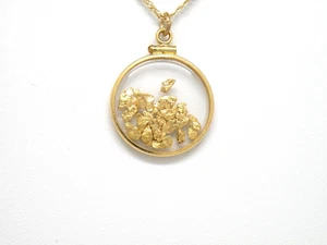 Pepitas de oro natural genuino en colgante de borde de moneda de oro amarillo de 14 K, nuevas - Imagen 1 de 7