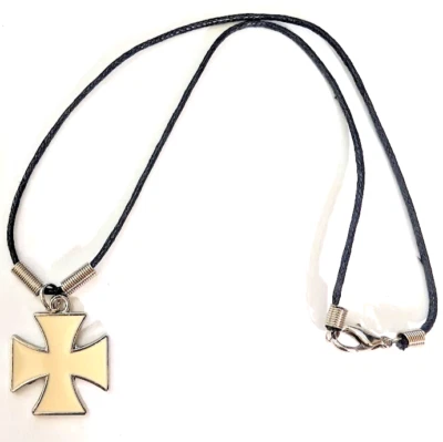 New MALTESE CROSS IRON CROSS White PENDANT CORD NECKLACE - Image 1 of 3