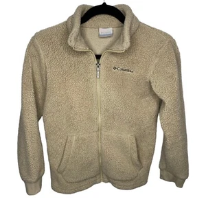 Columbia Sherpa Fleece Jacket Youth 10 12 Medium Oatmeal Brown Full Zip Retro - Picture 1 of 8