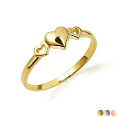 Gold Triple Heart Love Ring (Available in Yellow/Rose/White Gold) - Image 1 of 4