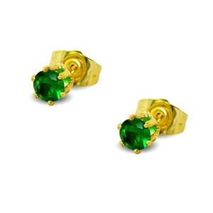 18ct Gold Filled Women's Stud Earrings Girls Round 5mm Emerald Green - Picture 1 of 3