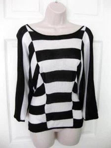 BEBE BLACK WHITE STRIPE BATWING DOLMAN SWEATER TOP NEW NWT LARGE L - Picture 1 of 9