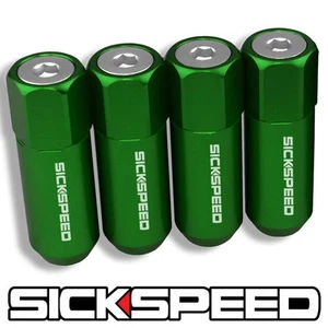 SICKSPEED 4 PC GREEN/POLISHED CAPPED ALUMINUM LUG NUTS WHEELS/RIMS 14X1.5 L36 - Picture 1 of 1