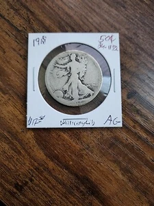 1918 Walking Liberty Half, AG, .900 Silver - Picture 1 of 2