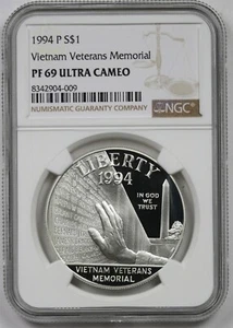1994-P Vietnam $1 NGC PF 69 Ultra Cameo Silver Commemorative Dollar - Picture 1 of 4