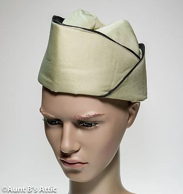Military Garrison Hat Tan Fabric Covered Foam Envelope Style Costume Army Hat OS - Image 1 of 2