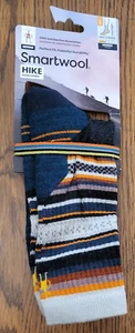 Smartwool HIKE Light Cushion Crew L Socks Teal Stripe Merino Sz Men's 9-11.5 - Picture 1 of 4