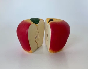 Red Apple Salt & Pepper Shakers Split Fruit Ceramic Matte Finish Novelty - Picture 1 of 8